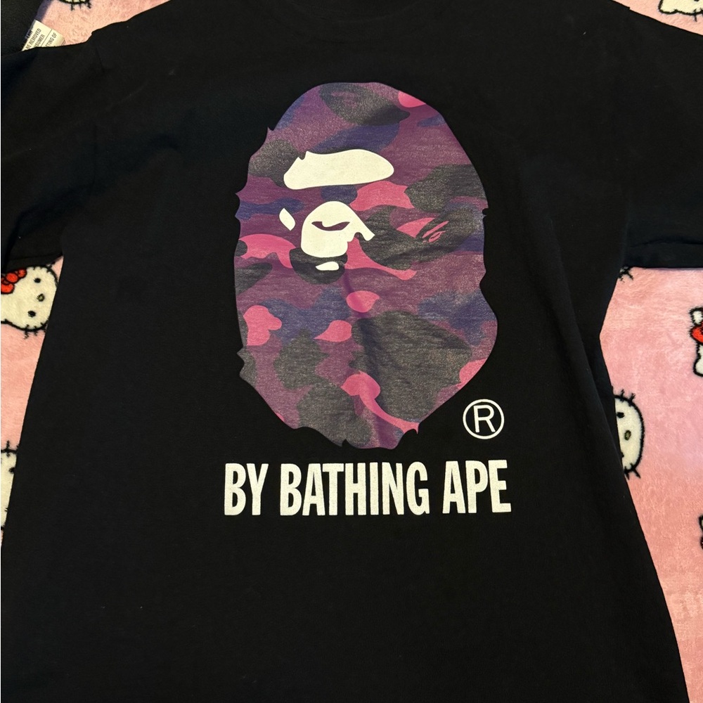 Bape Black Tee with Pink and Purple Ape Graphic